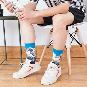 Custom Logo Wholesale Knitted Woven Fashion Colorful Fun Crew Cotton Popular Oil Painting Mens Funny Socks