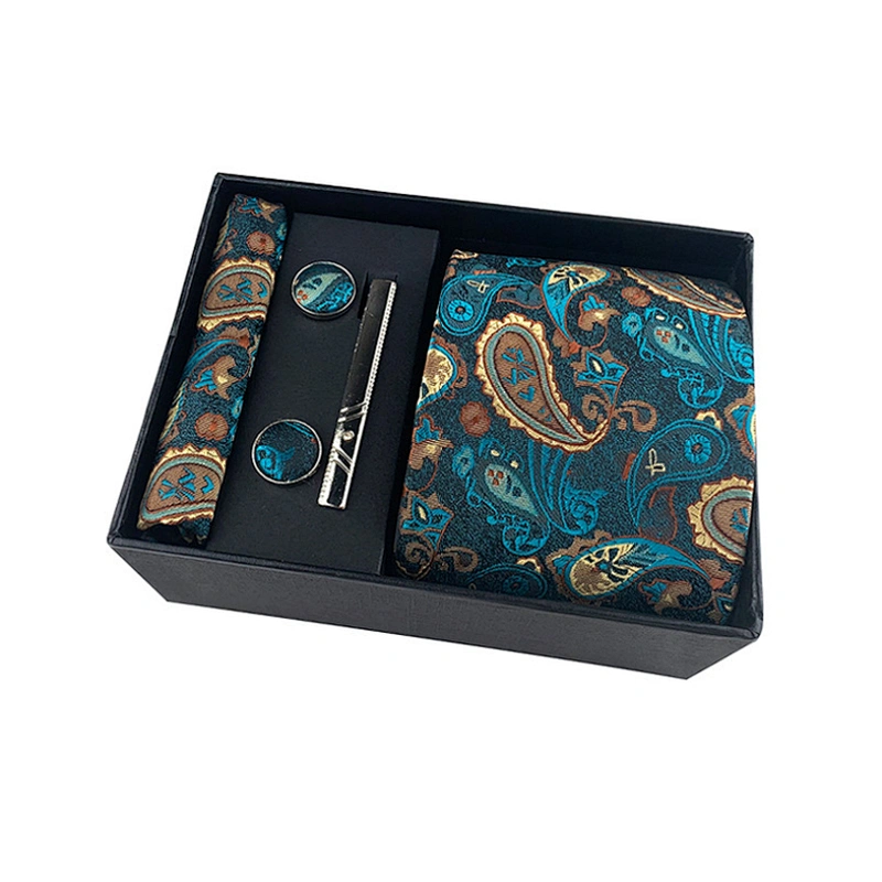 Custom Men Ties and Hanky Set Floral Neckties With Pocket Squares Fashion Tie Clip Pocket Square and Cufflink Set Gift Box