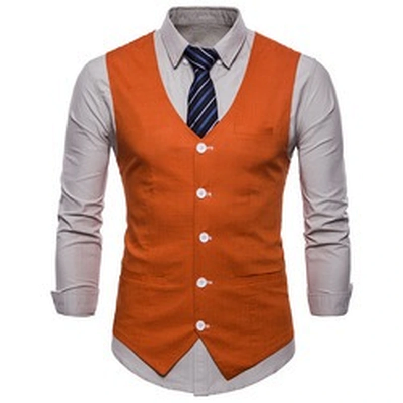 Single Breasted Suit Vest Men Formal Solid Chalecos Hombre Casual Flax Men Vest Waistcoat