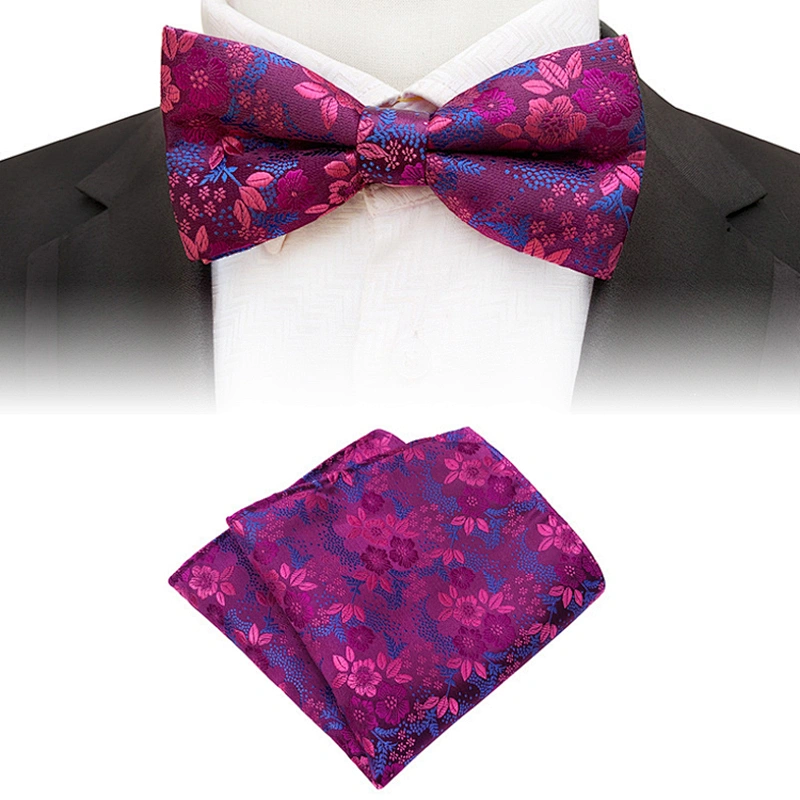 Fashion Men Bow Tie Sets Handkerchief Set Custom Mens Bow Ties and Hanky Sets Floral Pocket Squares for Men