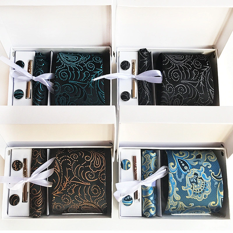 Floral Neckties With Pocket Squares Custom Men Ties and Hanky Set Casual Tie Clip Pocket Square and Cufflink Set Gift Box