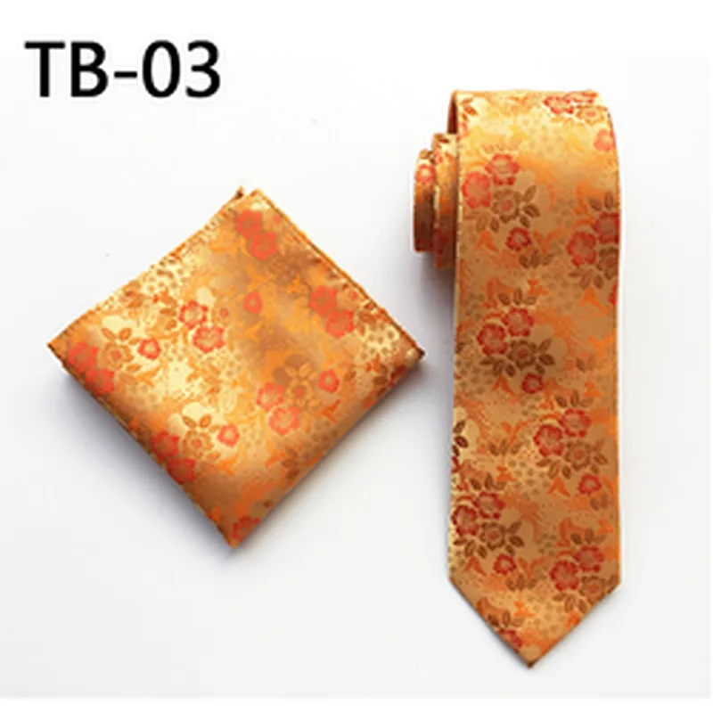 Wholesale Men Ties and Hanky Set Fashion Floral Neckties with Pocket Square Grid Ensemble Cravate Mouchoirs