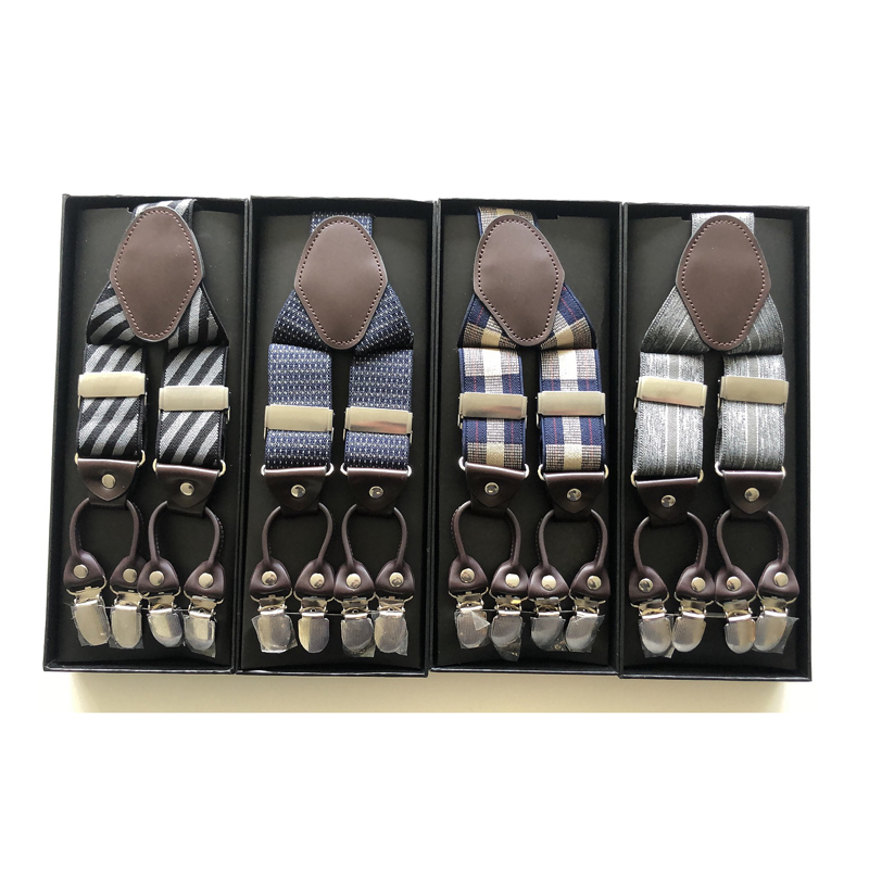 High Quality 3.5cm width elastic adjustable Jacquard Woven 6 Clip Y Shape Wedding Suspenders For Men Trousers