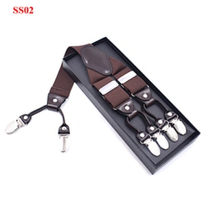 Wholesale 3.5cm width elastic adjustable Jacquard Woven 6 Clip Y Shape solid color Suspenders For Men Trousers
