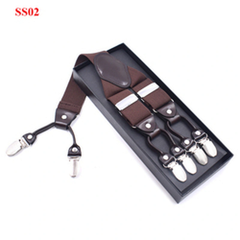 Wholesale 3.5cm width elastic adjustable Jacquard Woven 6 Clip Y Shape solid color Suspenders For Men Trousers