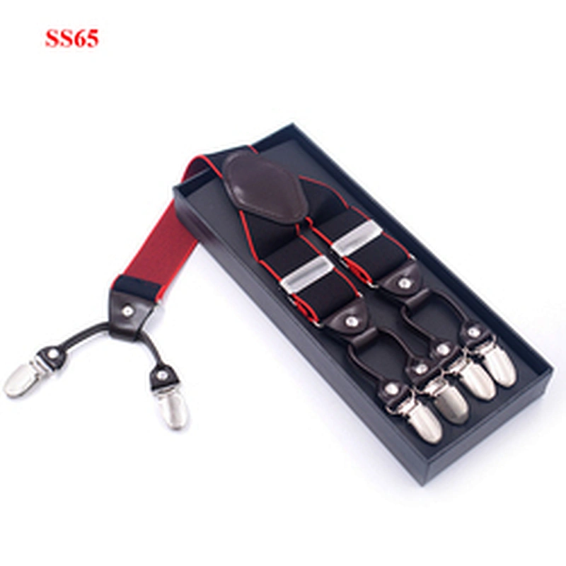 Wholesale 3.5cm width elastic adjustable Jacquard Woven 6 Clip Y Shape solid color Suspenders For Men Trousers