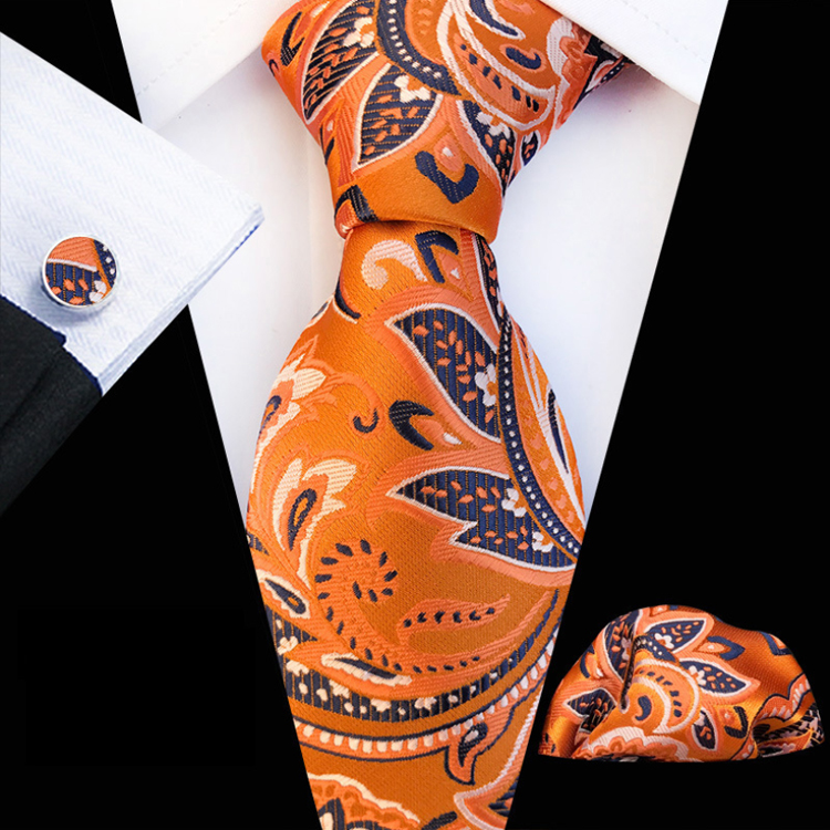 Luxury Necktie Set Gift Box Custom Floral Tie Pocket Square And Cufflink Set Polyester Wovenl Mens Neck Tie Set Box