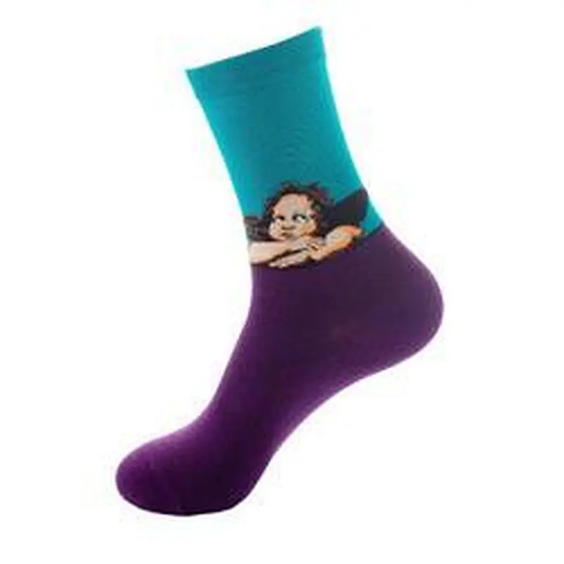 Custom Logo Wholesale Knitted Woven Fashion Colorful Fun Crew Cotton Popular Oil Painting Mens Funny Socks
