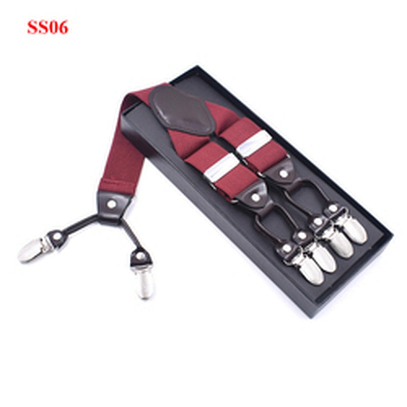 Wholesale 3.5cm width elastic adjustable Jacquard Woven 6 Clip Y Shape solid color Suspenders For Men Trousers