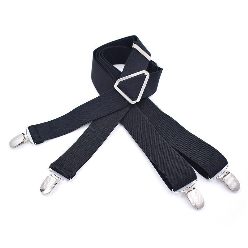 Wholesale 35mm width solid color Adjustable 4 Clip X-Back Heavy Duty Clip Mens Suspenders Elastic Pants Braces