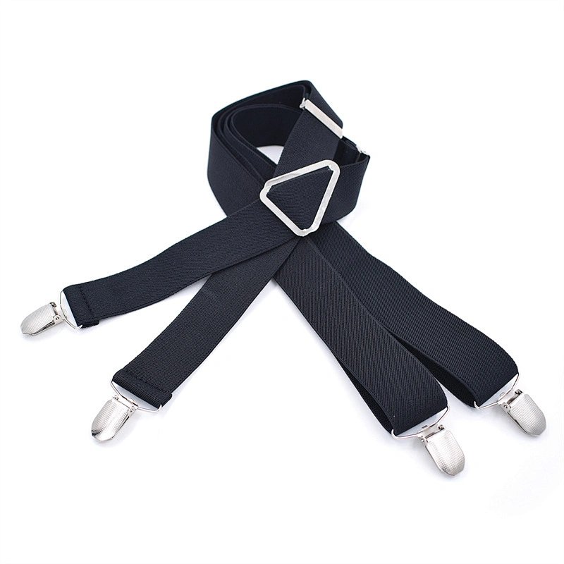 Wholesale 35mm width solid color Adjustable 4 Clip X-Back Heavy Duty Clip Mens Suspenders Elastic Pants Braces