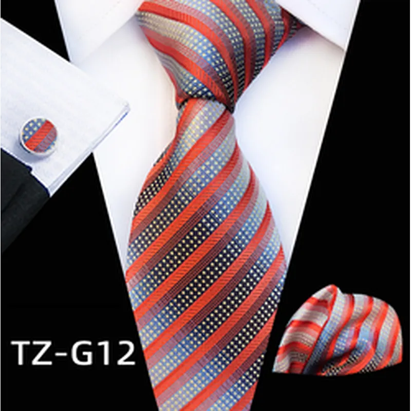 Wholesale Men Ties and Hanky Set Luxury Tie and Cufflinks Set Striped Neckties with Pocket Squares Ensemble Cravate