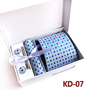 Luxury Tie Clip Pocket Square and Cufflink Set Gift Box Custom Men Ties and Hanky Set Dot Neckties with Pocket Squares