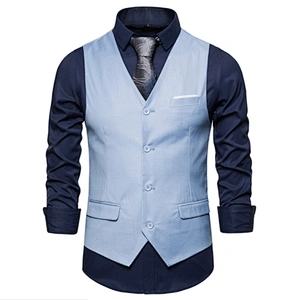Casual Suit Vest Men Formal Solid Gilet Vest Double Breasted Cotton V-neck Men Vest Waistcoat