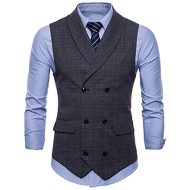 Smart Casual Men's Vests & Waistcoats Formal Suits Vest Chalecos Hombre Cotton Plaid Men's Innerwear Vest