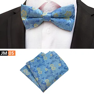 Fashion Men Bow Tie Sets Handkerchief Set Custom Mens Bow Ties and Hanky Sets Floral Pocket Squares for Men