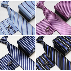 beautiful silk or polyester pocket square tie and cufflinks set