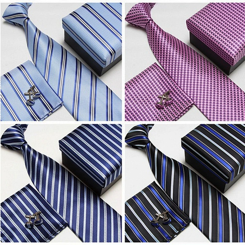 beautiful silk or polyester pocket square tie and cufflinks set