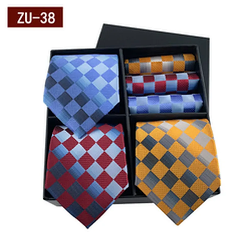 2021 Regular Men Ties and Hanky Set Custom Men Necktie Set Gift Box Luxury Mens Ties and Pocket Square Set