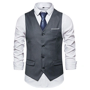 Casual Suit Vest Men Formal Solid Gilet Vest Double Breasted Cotton V-neck Men Vest Waistcoat