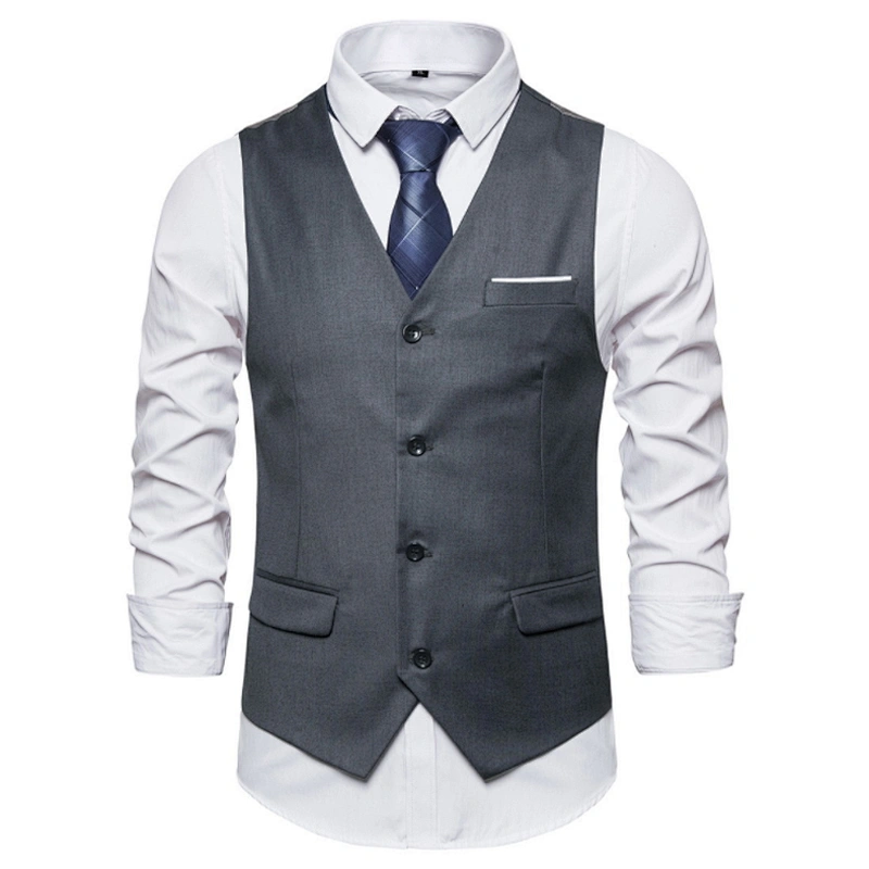 Casual Suit Vest Men Formal Solid Gilet Vest Double Breasted Cotton V-neck Men Vest Waistcoat