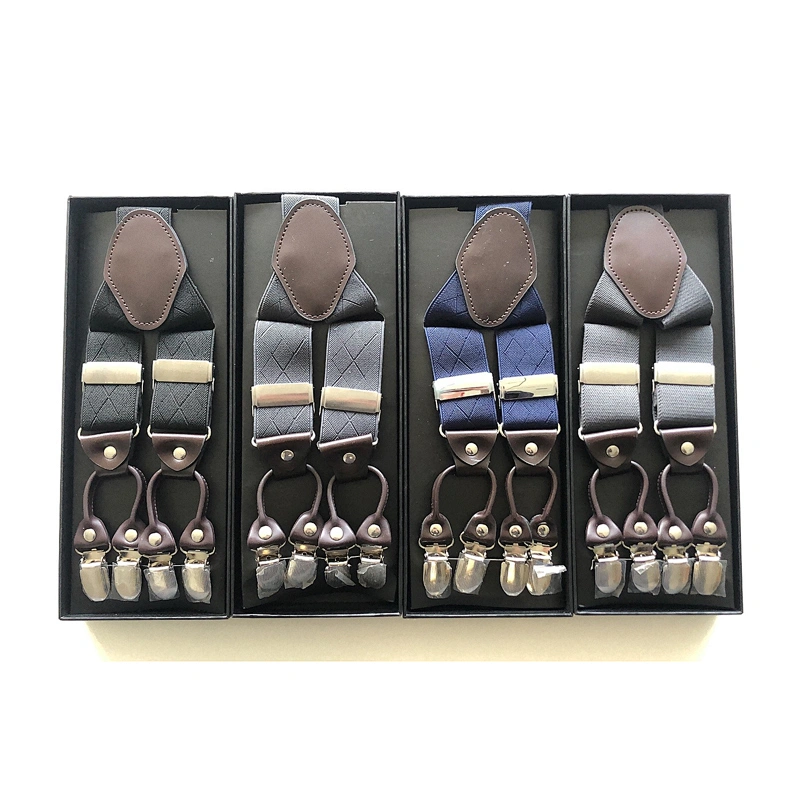 High Quality 3.5cm width elastic adjustable Jacquard Woven 6 Clip Y Shape Wedding Suspenders For Men Trousers