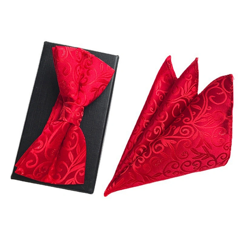 Classic Mens Bow Ties and Hanky Sets Custom Pocket Squares for Men Stripe Men Bow Tie Sets Handkerchief Set