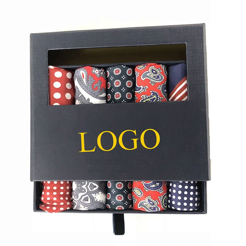 Wholesale High Quality Custom Handkerchief Gift Box Sets Men 100% Polyester/100%cotton/100%silk Custom Printed Logo