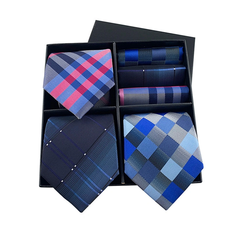 2021 Regular Men Ties and Hanky Set Custom Men Necktie Set Gift Box Luxury Mens Ties and Pocket Square Set