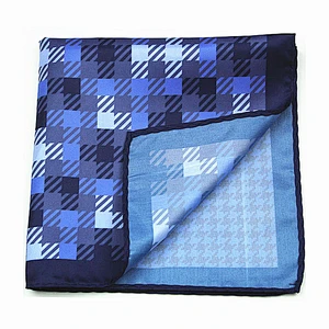 Check Pattern Hanky Machine Hemming Men's Pocket Square Wholesale Anchor Cotton Handkerchief 100% Silk Men Custom Logo