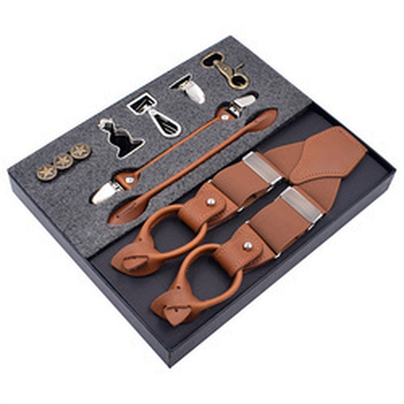 Latest Business Men Suspenders Luxury Multi-Function Suit 8 Kinds Of Clips Suspenders DIY Leather Suspender For Men Gift