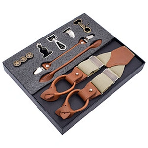 Latest Business Men Suspenders Luxury Multi-Function Suit 8 Kinds Of Clips Suspenders DIY Leather Suspender For Men Gift