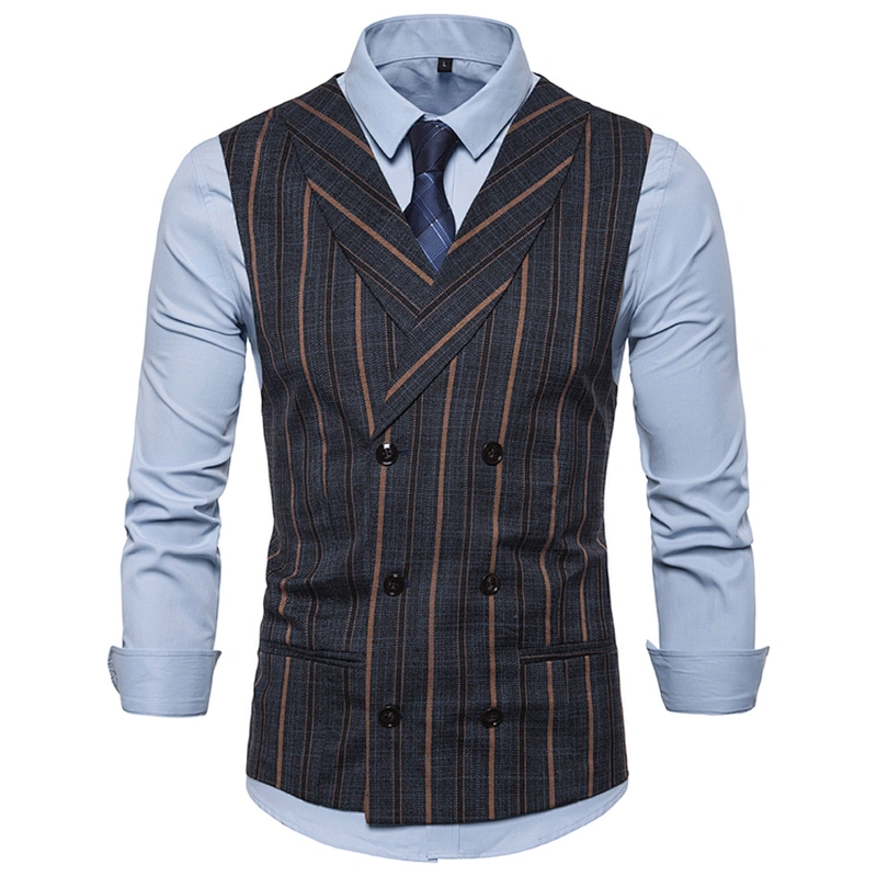 Smart Casual Striped Gilet Vest Formal Men Vest Waistcoat Double Breasted Cotton Suit Vest Men