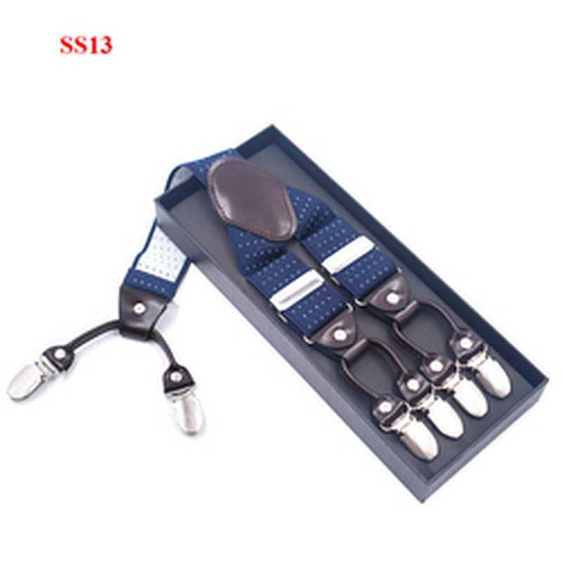 Customized Fashion High Quality 3.5cm width elastic adjustable Jacquard Woven 6 Clip Y Shape Suspenders For Men Trousers