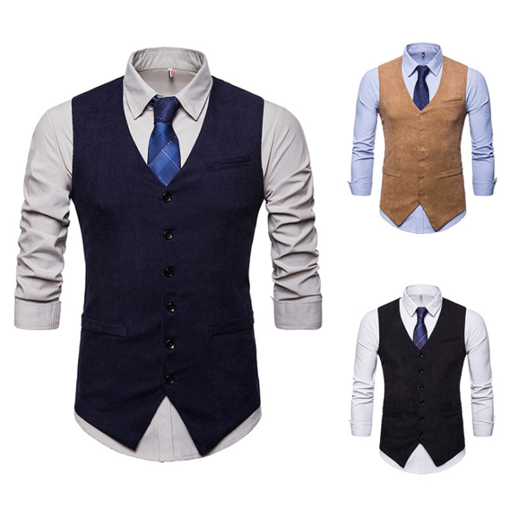 Casual Solid Chalecos Hombre Formal Men Vest Waistcoat Single Breasted Corduroy Men's Innerwear Vest Suit