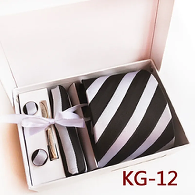 Custom Stripe Neckties with Pocket Squares Casual Men Ties and Hanky Set Tie Clip Pocket Square and Cufflink Set Gift Box