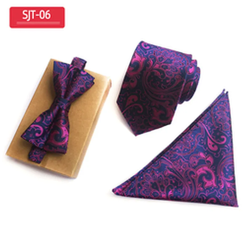 Fashion Neckties with Pocket Square Casual Dot Men Ties and Hanky Set Party Men Bow Tie Set Handkerchief Set