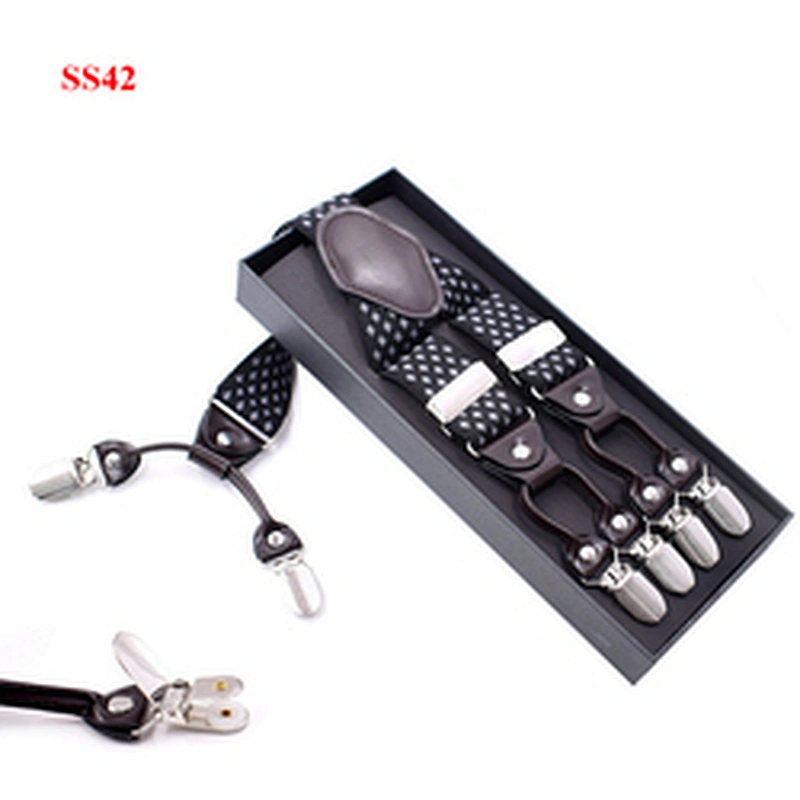 High Quality 3.5cm width elastic adjustable Jacquard Woven 6 Clip Y Shape Wedding Suspenders For Men Trousers
