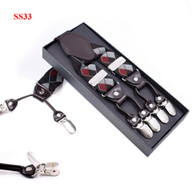 Customized Fashion High Quality 3.5cm width elastic adjustable Jacquard Woven 6 Clip Y Shape Suspenders For Men Trousers