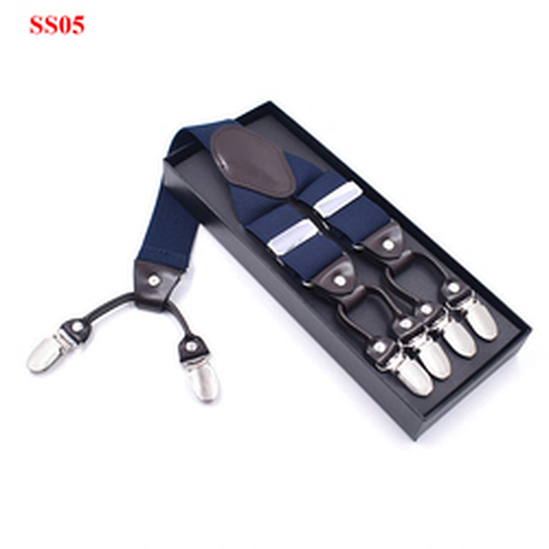 Wholesale 3.5cm width elastic adjustable Jacquard Woven 6 Clip Y Shape solid color Suspenders For Men Trousers