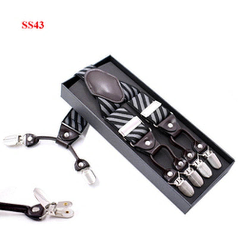 High Quality 3.5cm width elastic adjustable Jacquard Woven 6 Clip Y Shape Wedding Suspenders For Men Trousers