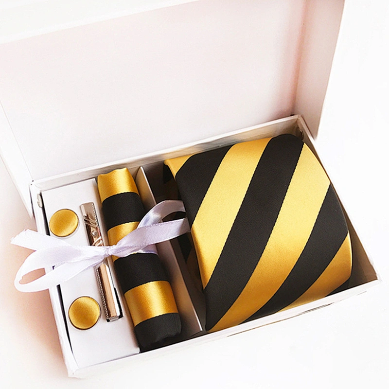Classic Stripe Neckties with Pocket Squares Custom Men Ties and Hanky Set Tie Clip Pocket Square and Cufflink Set Gift Box