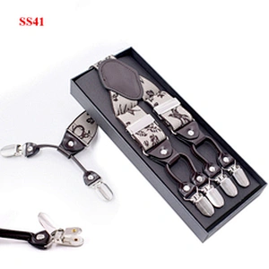 High Quality 3.5cm width elastic adjustable Jacquard Woven 6 Clip Y Shape Wedding Suspenders For Men Trousers