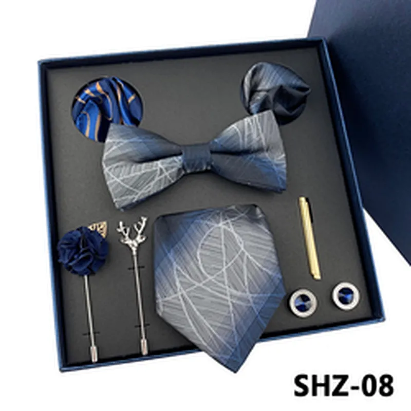Fashion Necktie Set Gift Box Lattice Costume Cravate 8 Pieces Luxury Mens Tie Sets Gift Box Polyester Neck Tie Gift Set