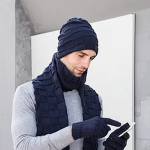 2021 Men Women Winter Beanie Hat Touchscreen Gloves Neck Warmer Hat Scarf And Glove Set