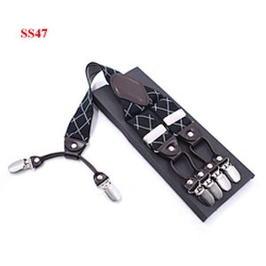 High Quality 3.5cm width elastic adjustable Jacquard Woven 6 Clip Y Shape Wedding Suspenders For Men Trousers