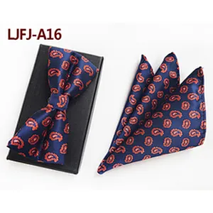 Classic Mens Bow Ties and Hanky Sets Custom Pocket Squares for Men Stripe Men Bow Tie Sets Handkerchief Set
