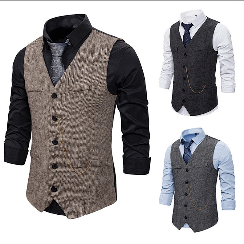 Formal Men's Vests & Waistcoats Suits Casual Cotton Men's Innerwear Vest Solid Chalecos Hombre With Chains