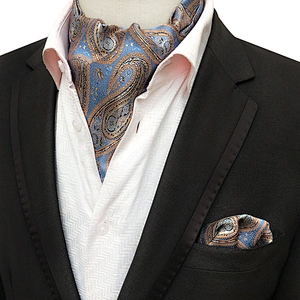 Fashion Paisley Folard Mens Ascot Casual Cravate Homme Polyester Hankerchief for Men Jacquard Woven Hanky Set