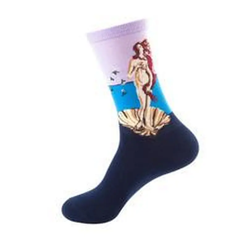 Custom Logo Wholesale Knitted Woven Fashion Colorful Fun Crew Cotton Popular Oil Painting Mens Funny Socks